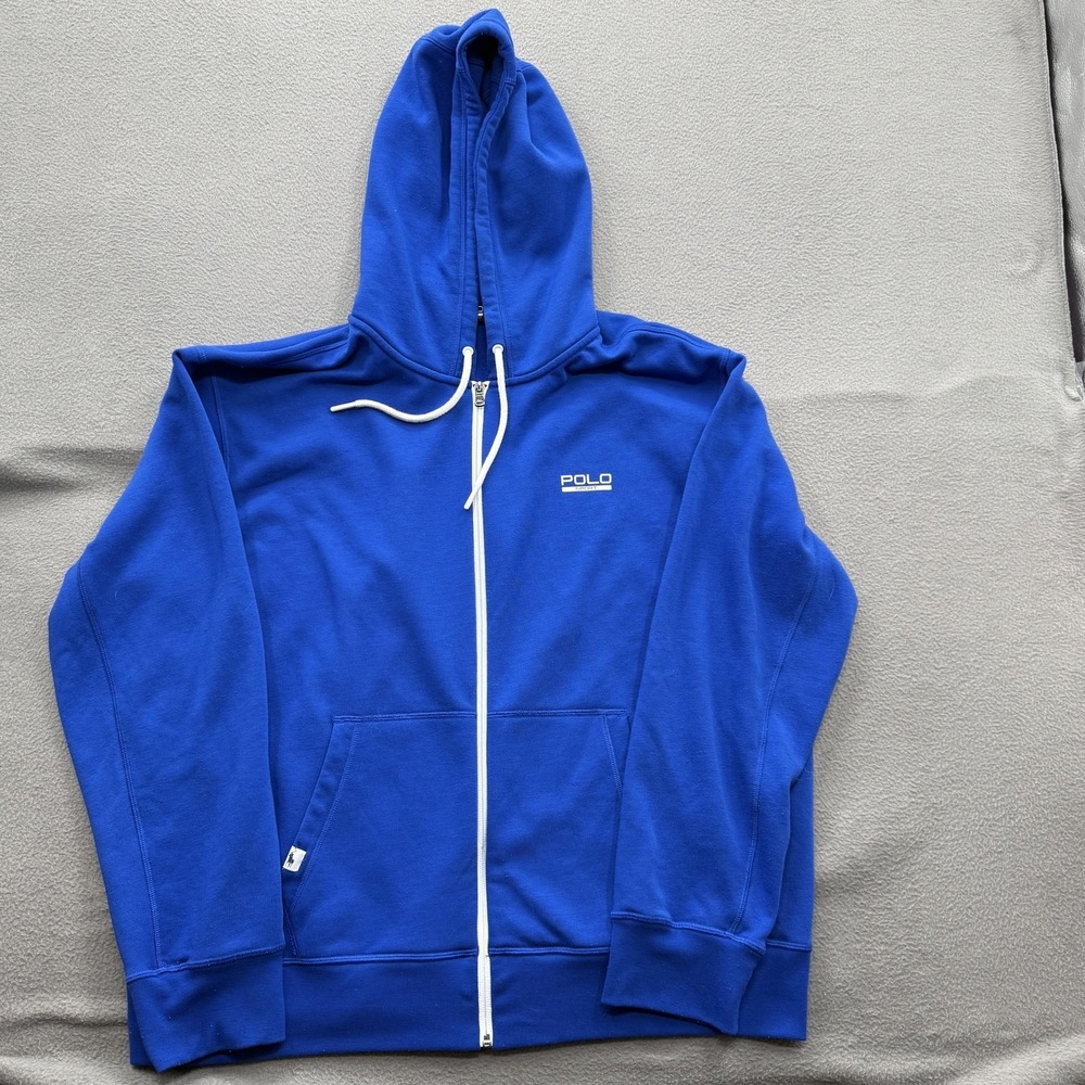 Polo Sport Ralph Lauren‎ Hoodie Mens XL Blue Full Zip Fleece Sweatshirt Logo